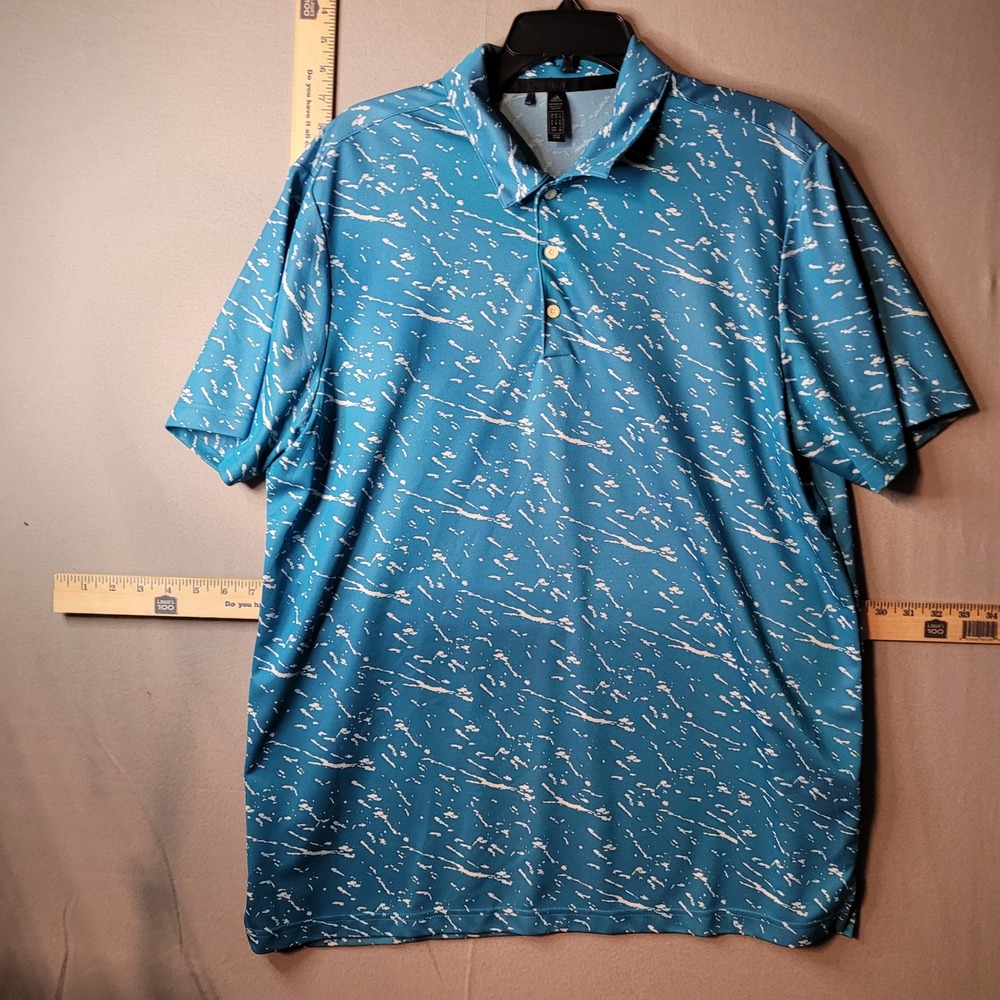 Adidas Primeblue Mens XL Golf Polo Shirt Blue White Abstract Splatter Parley